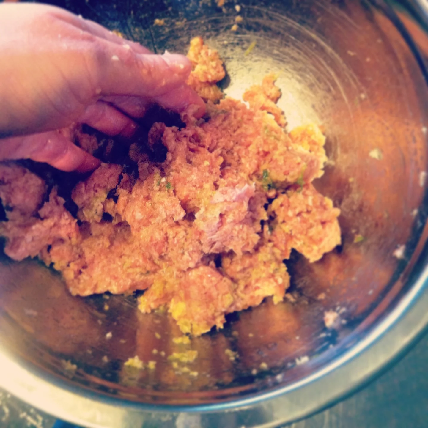 Mixing the meatballs