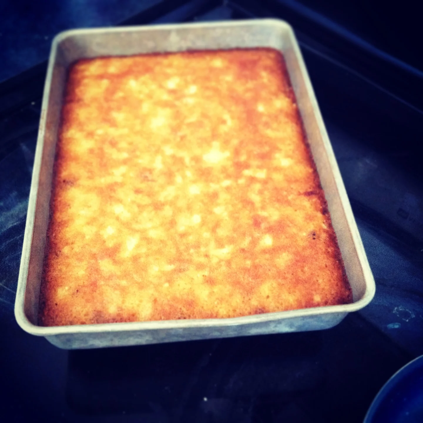 The just-baked sheet cake.