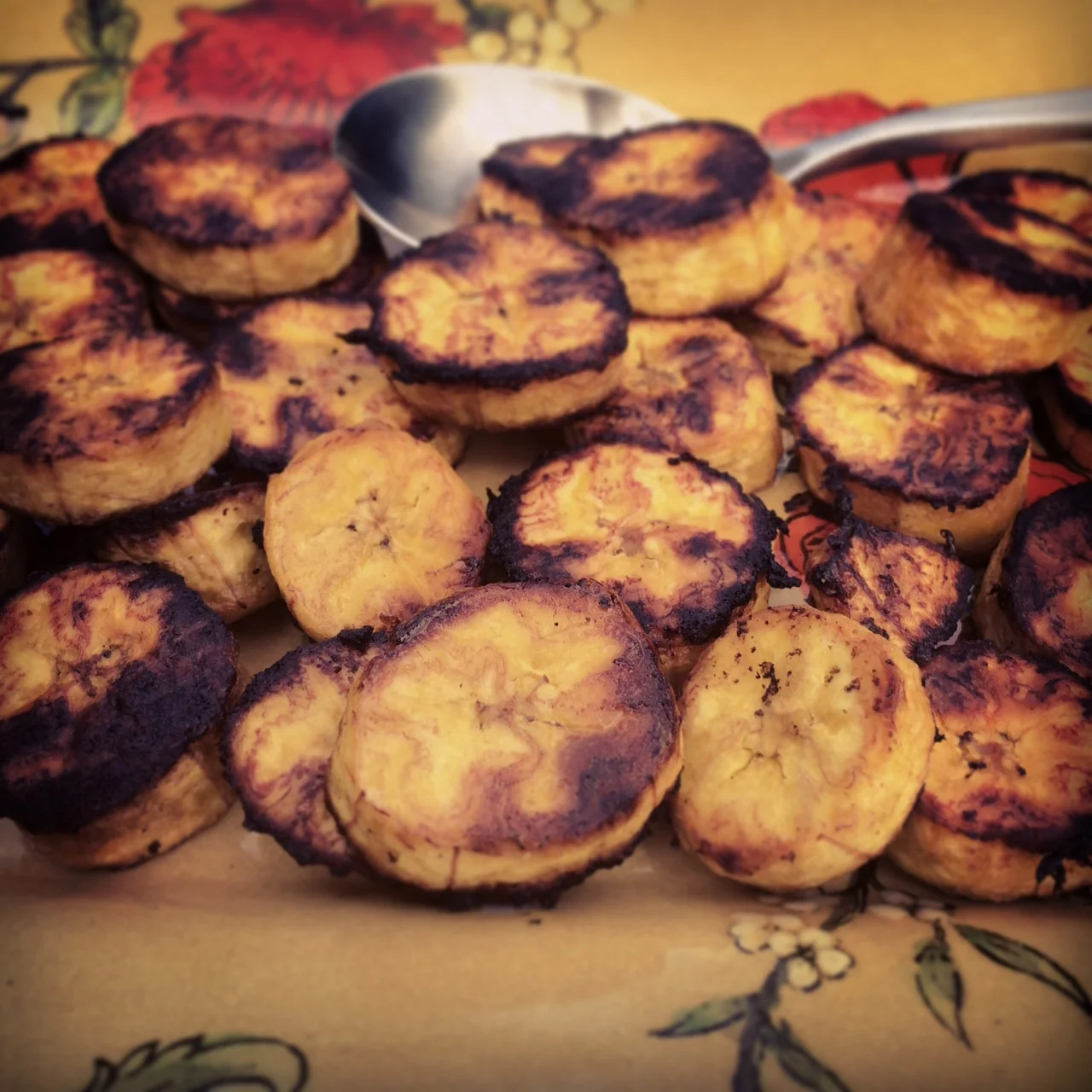 Plantains caramelized from their trip in the oven.