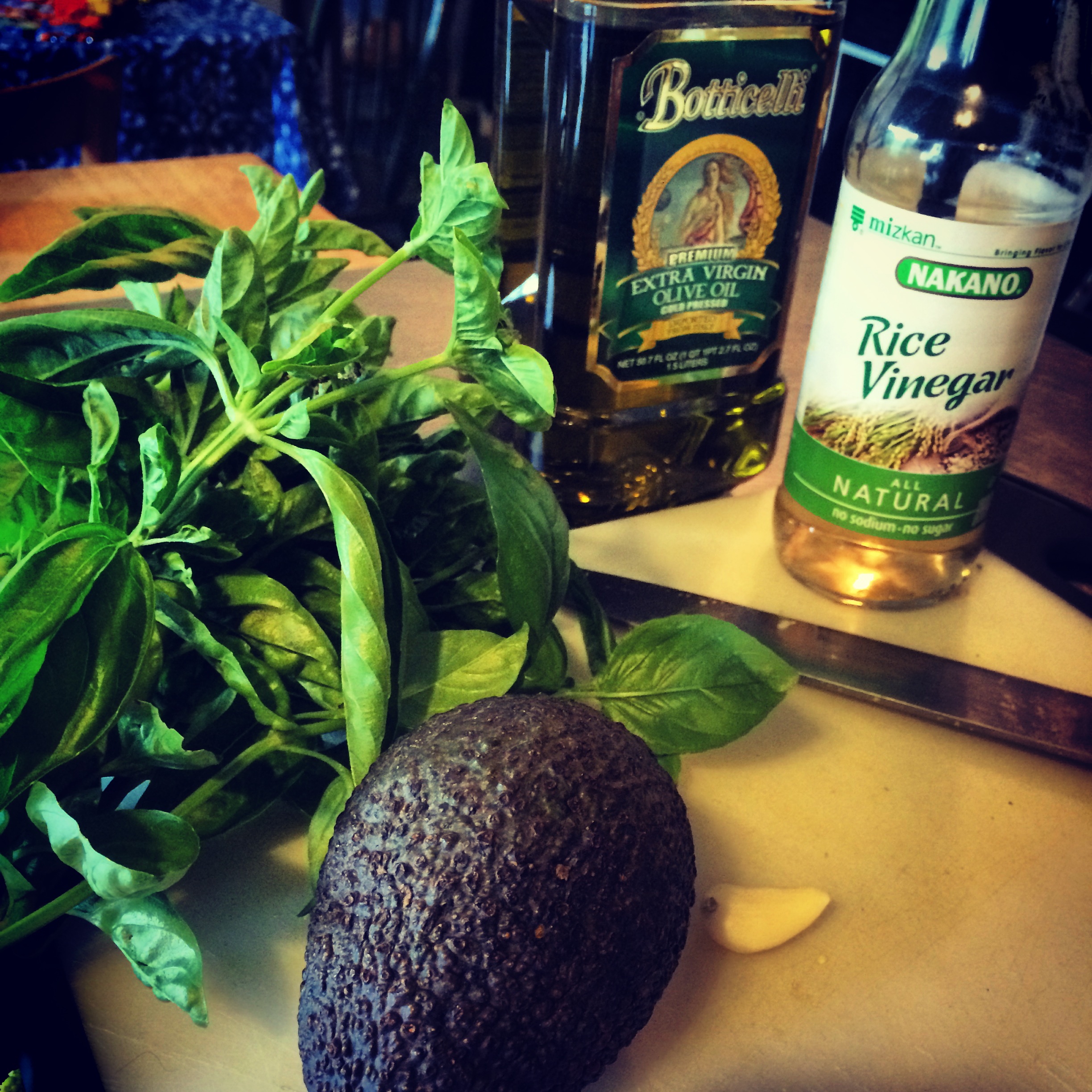 Getting the dressing ingredients ready.