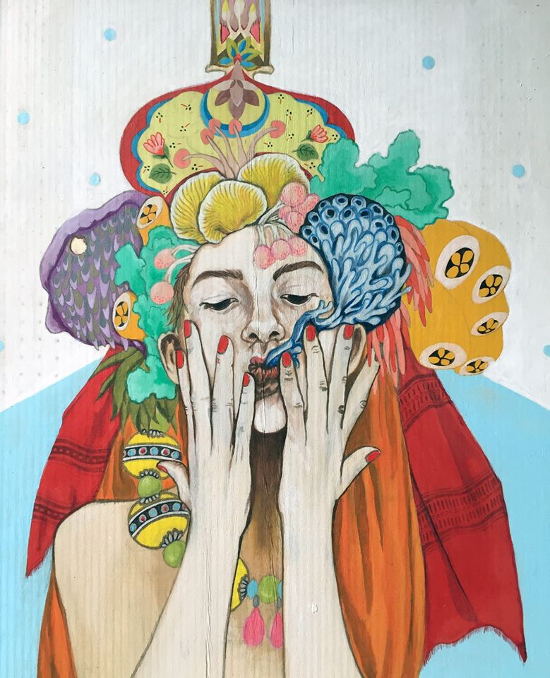 Things that grew Acrylic & oil pastels on wood panel