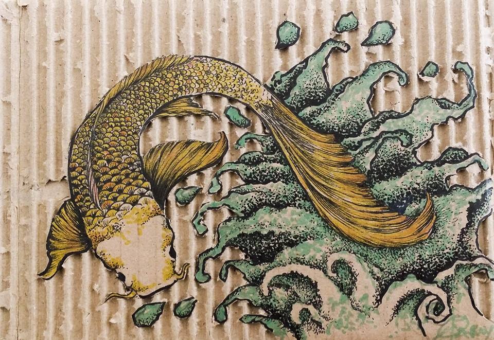 Ink & Sharpie on cardboard