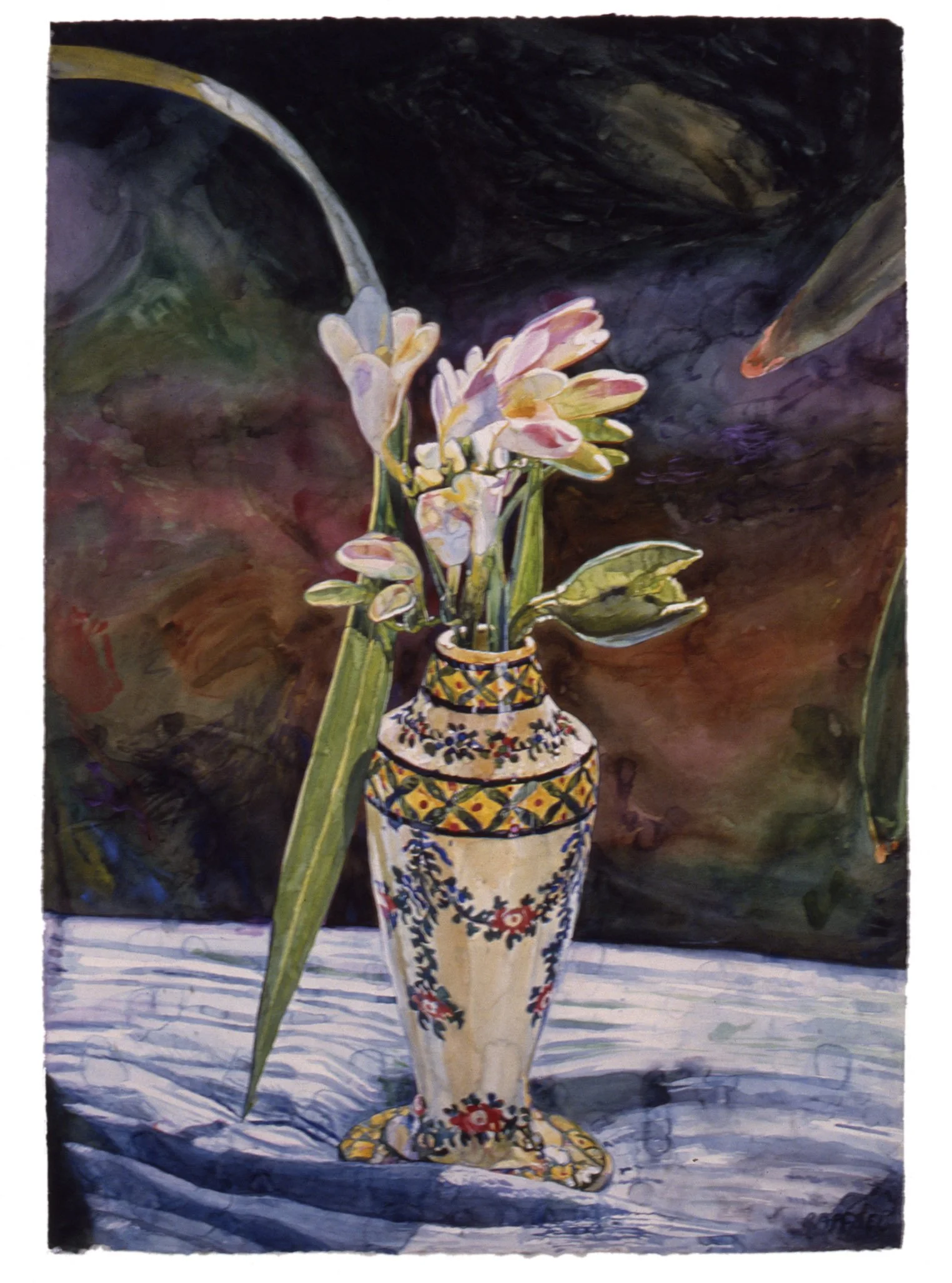 Flowers in Vase with Orchid Leaf, 1990