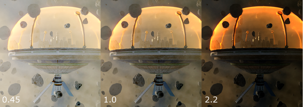 Two common gamma values applied to the center image