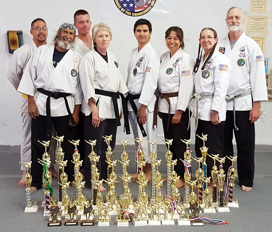 Morning Adult Karate Class: Jamie Atencio, Ernest Espinosa, John Miller, Joshua Baca, Antoinette Austin, Sensei Cindy, Sensei Richard