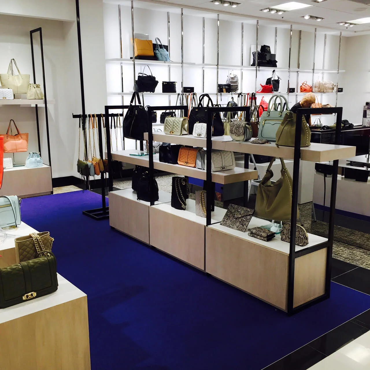 Rebecca Minkoff custom design and fabricated retail display units in Bloomingdales 