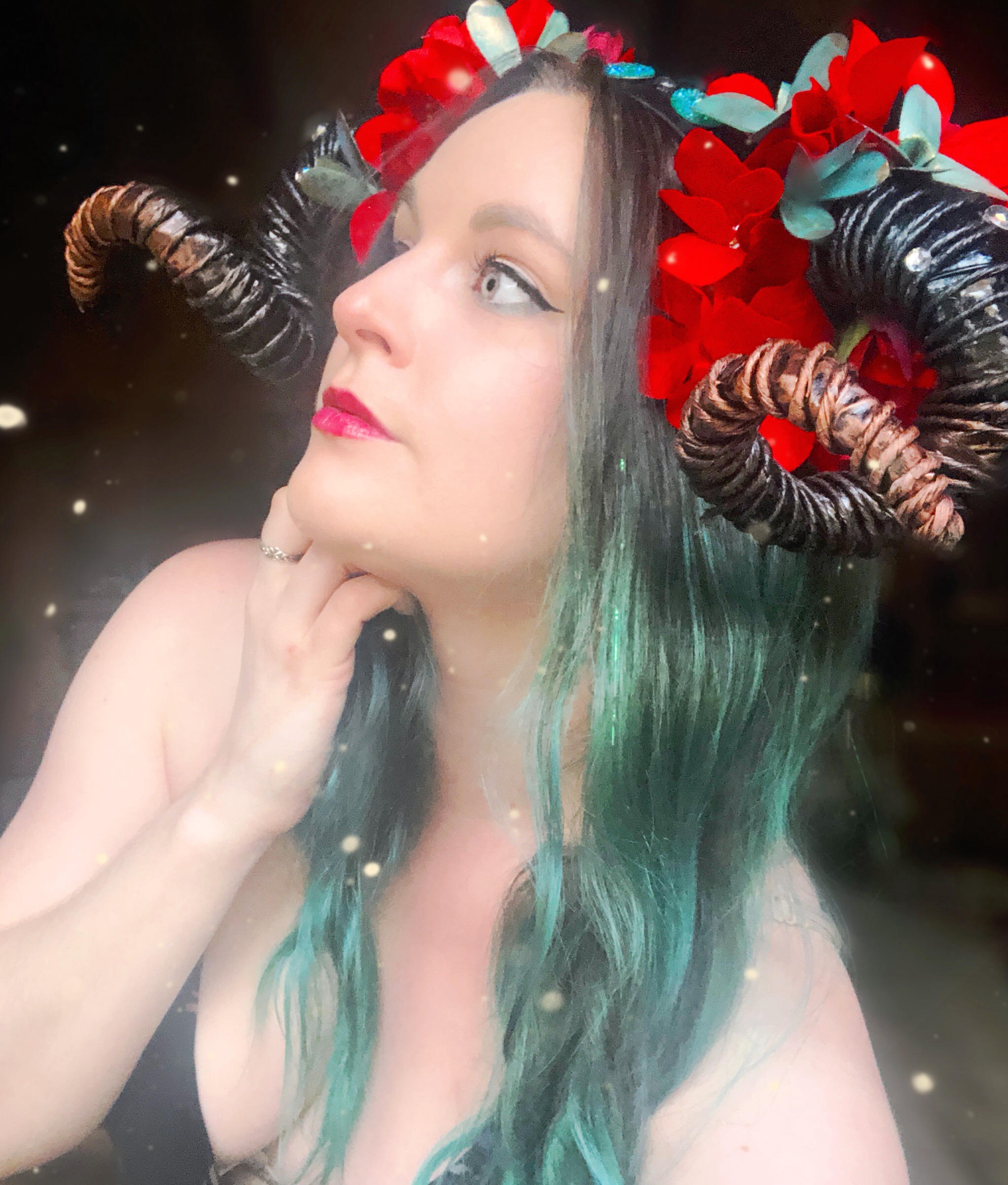 Red and Teal Dragon Horns Headdress