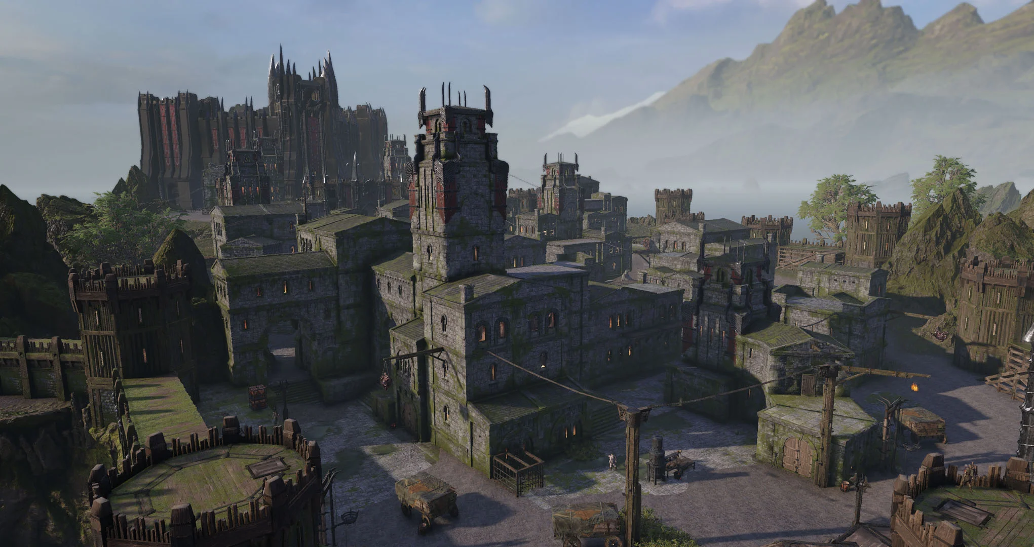  All buildings within the outer walls were initially created modularly. My responsibilities were to combine and optimize the modular pieces, then paint a custom mask for each one in Substance Painter for clean, worn, damaged, and elemental materials.