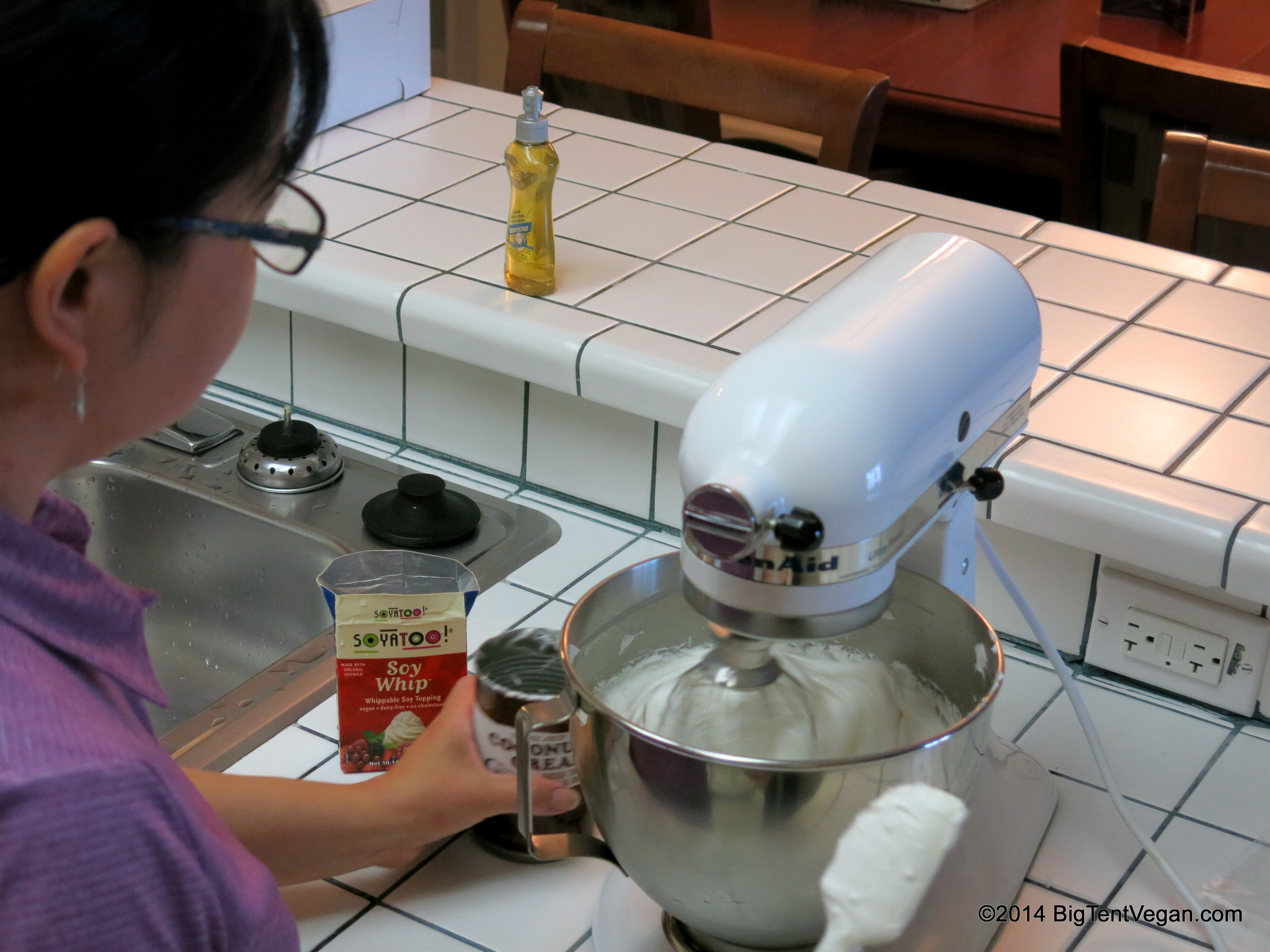 Whipping up her vegan coconut-soy vanilla whipped cream topping.