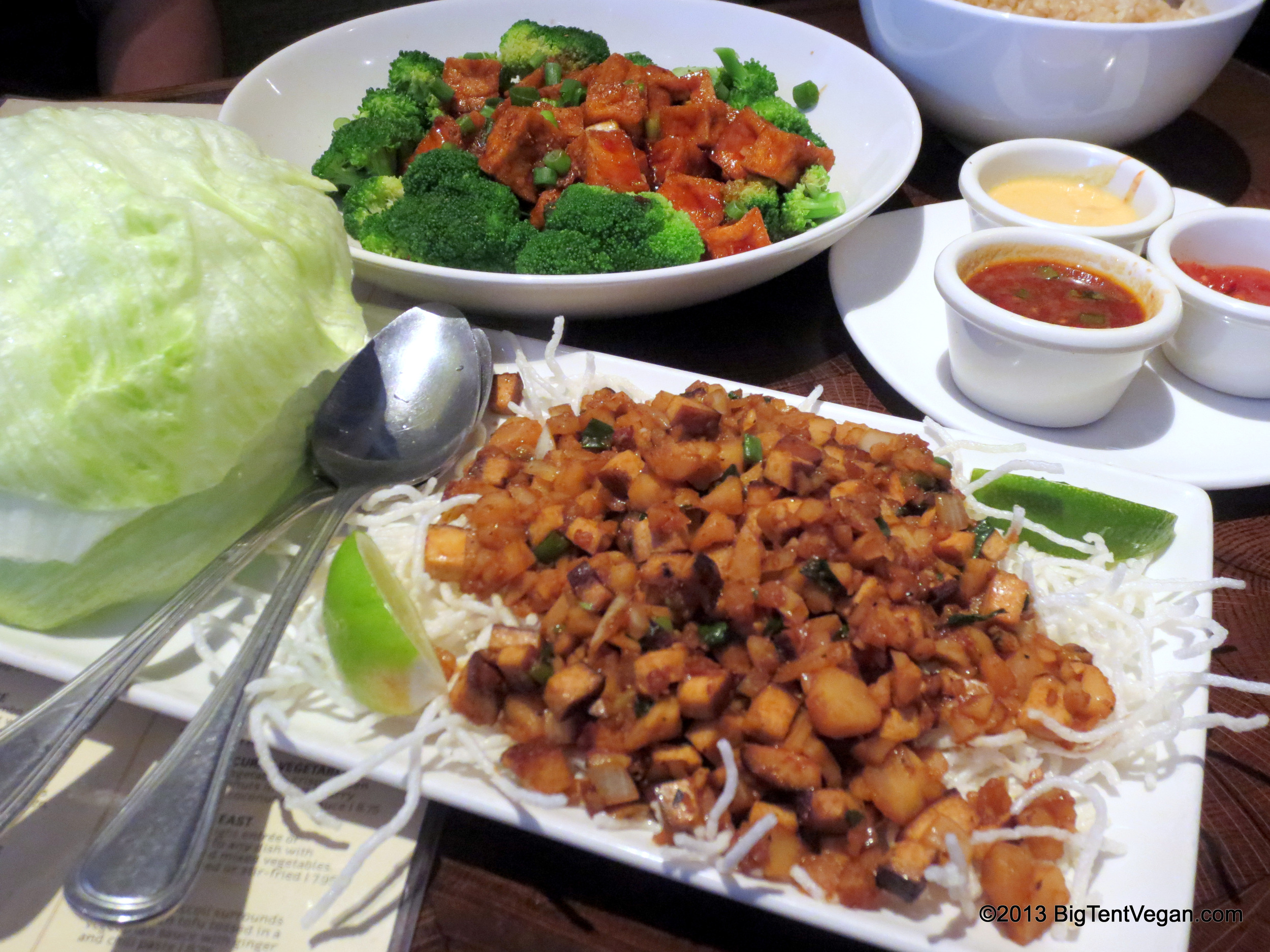 Tofu Lettuce Wraps and Ma Po Tofu with Broccoli from P.F. Chang's (national chain restaurant)