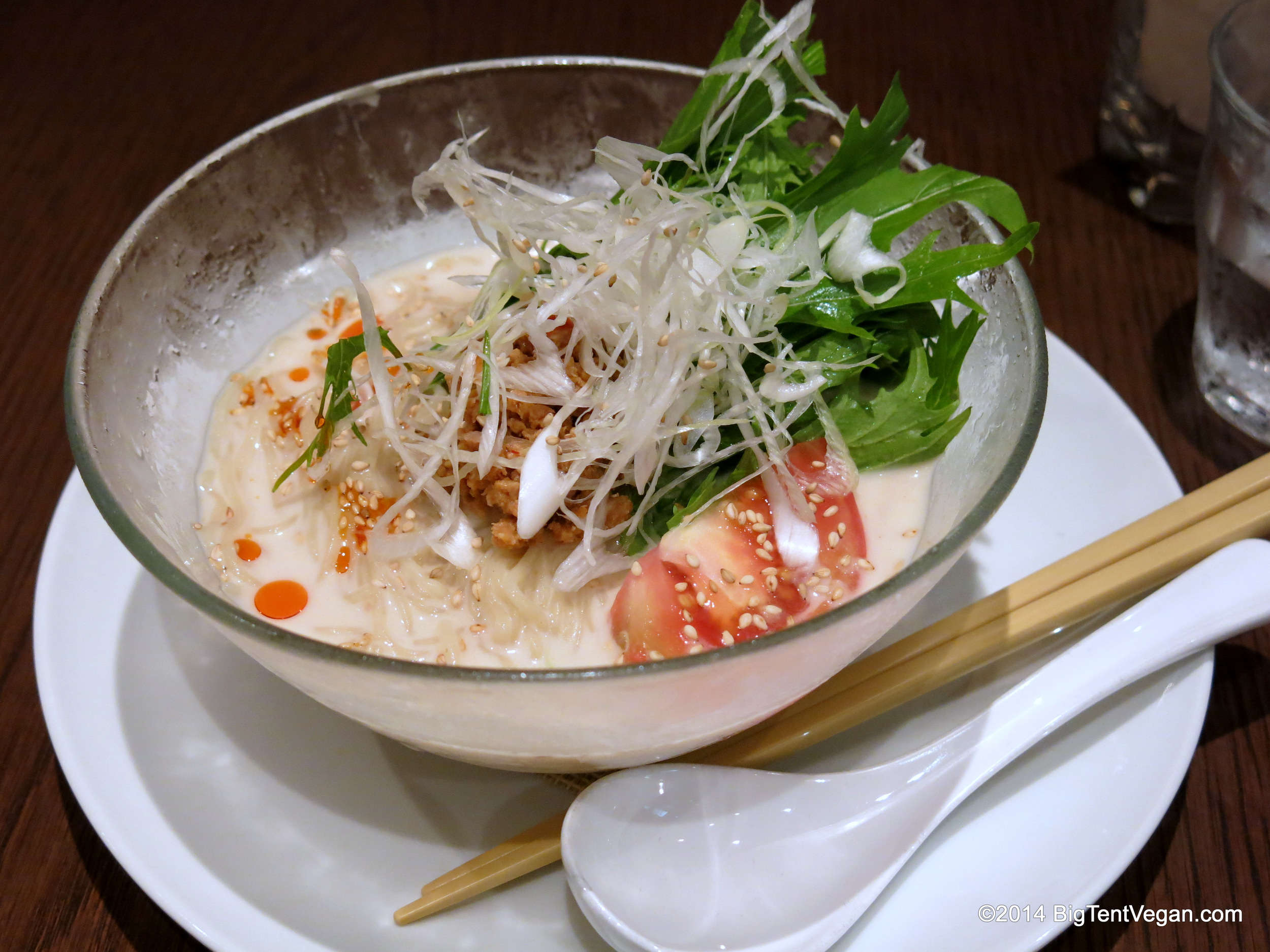 White Sesame Chilled Noodle Bowl with Fresh Vegetables and Mushrooms...perfect for a hot summer day!