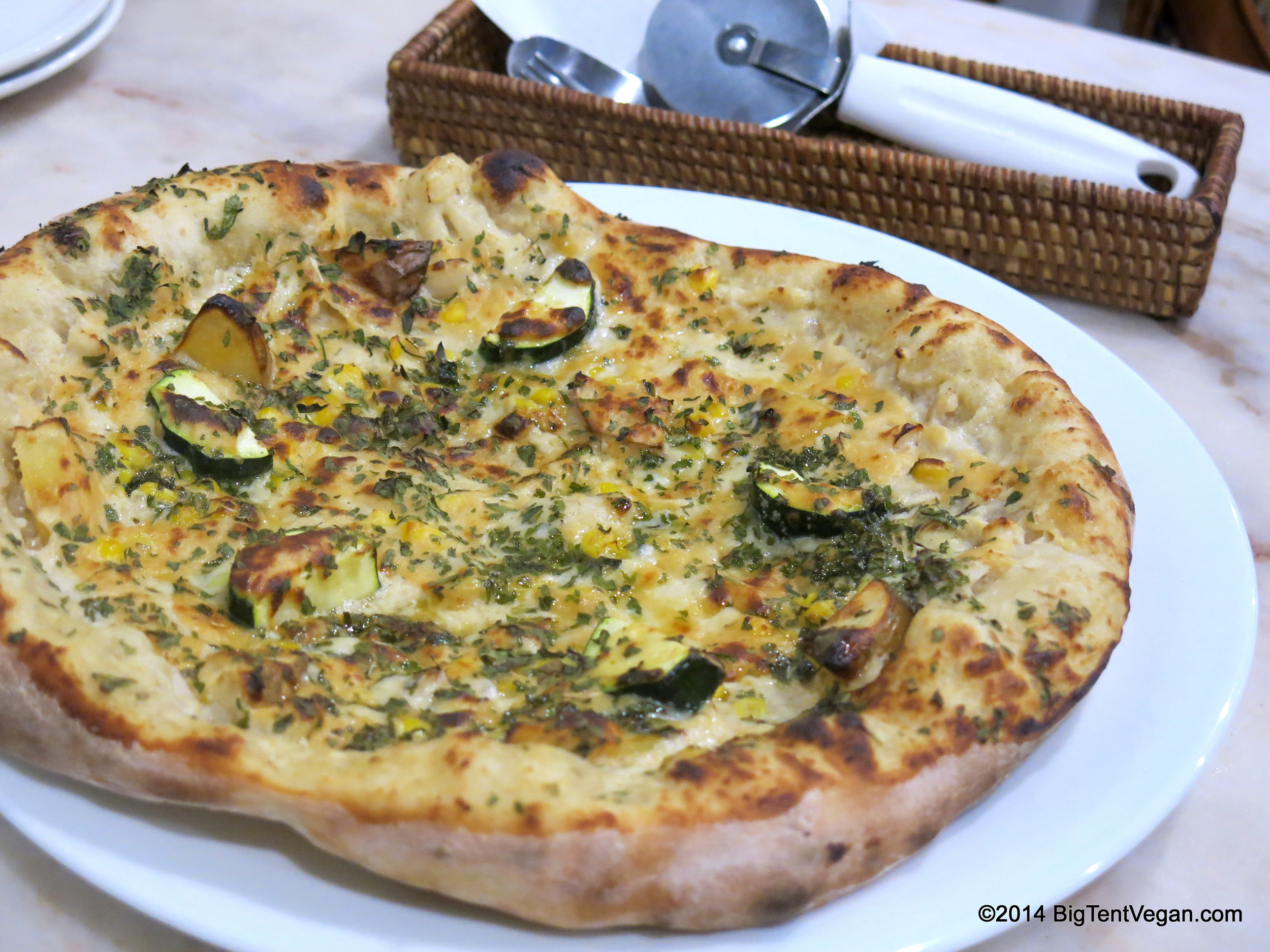 Soy White Pizza with Roasted Potatoes and Grilled Squash from 100% vegan Vegans Café and Restaurant in Kyoto, Japan