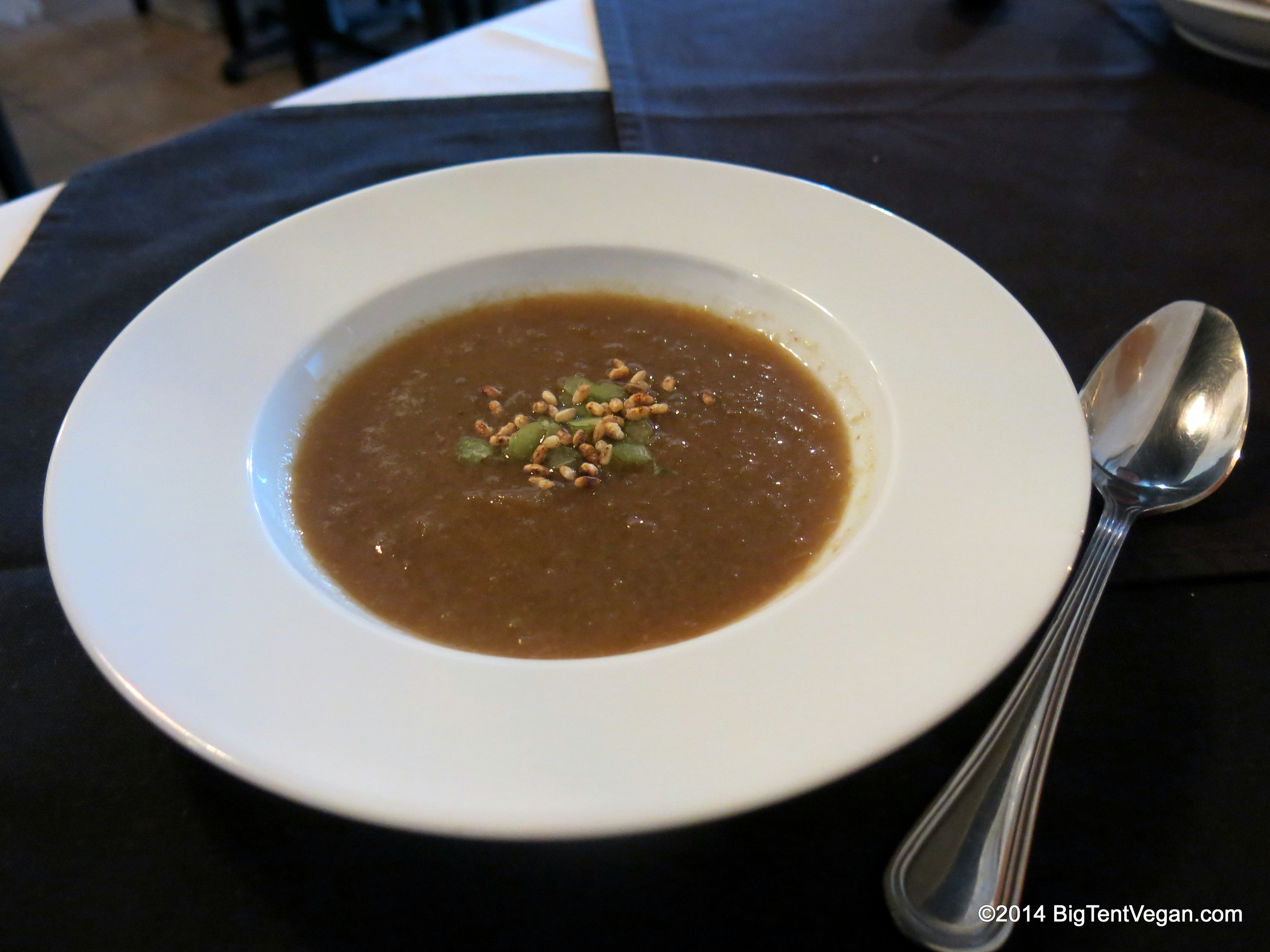 Course Four: French Onion Soup: Miso-based broth with Caramelized Onions and Crispy Rice