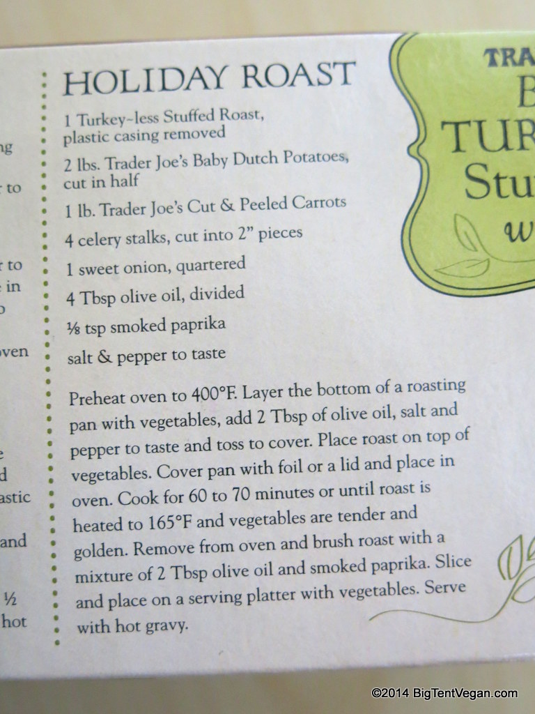Optional fancier preparation instructions for Trader Joe's 2014 Vegan Turkey-less Stuffed Roast.