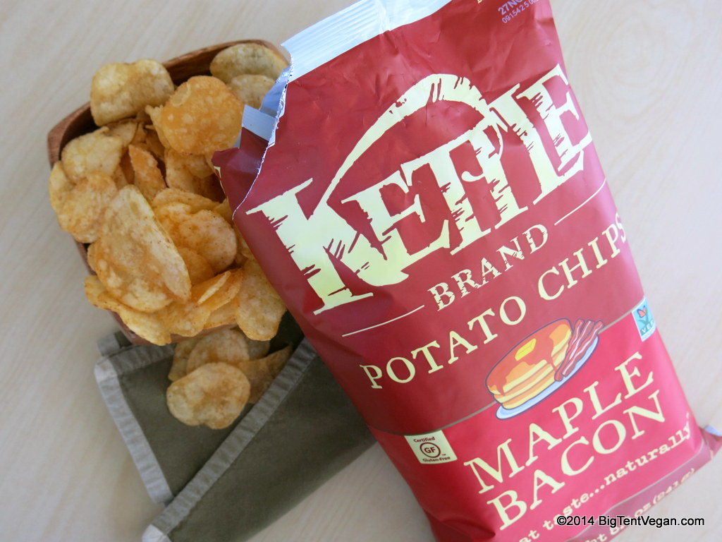 Kettle Brand Maple Bacon Potato Chips (available online through Vegan Essentials , but also in many mainstream supermarkets, right in the regular potato chip aisle). Yes, yes, this is really vegan!