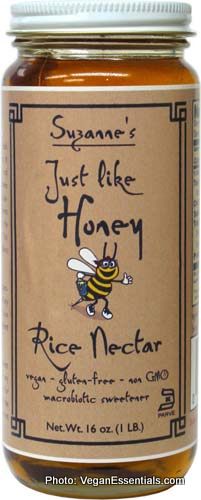 Vegan Just Like Honey (made from rice nectar). Available in specialty health food stores and online at veganessentials.com .