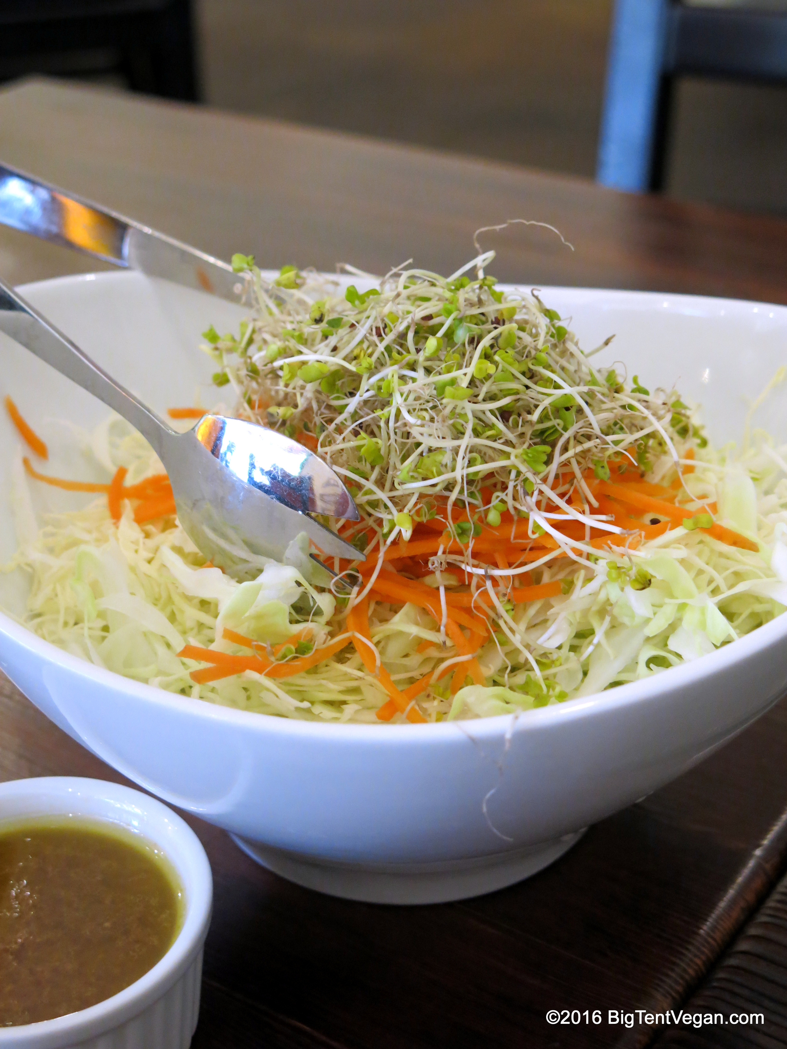 Angel Hair Salad with Thinly Shaved Cabbage and Carrots with Sprouts. Served with their Housemade Garlic-Sesame Dressing (Gluten-free available upon request)...delicious!