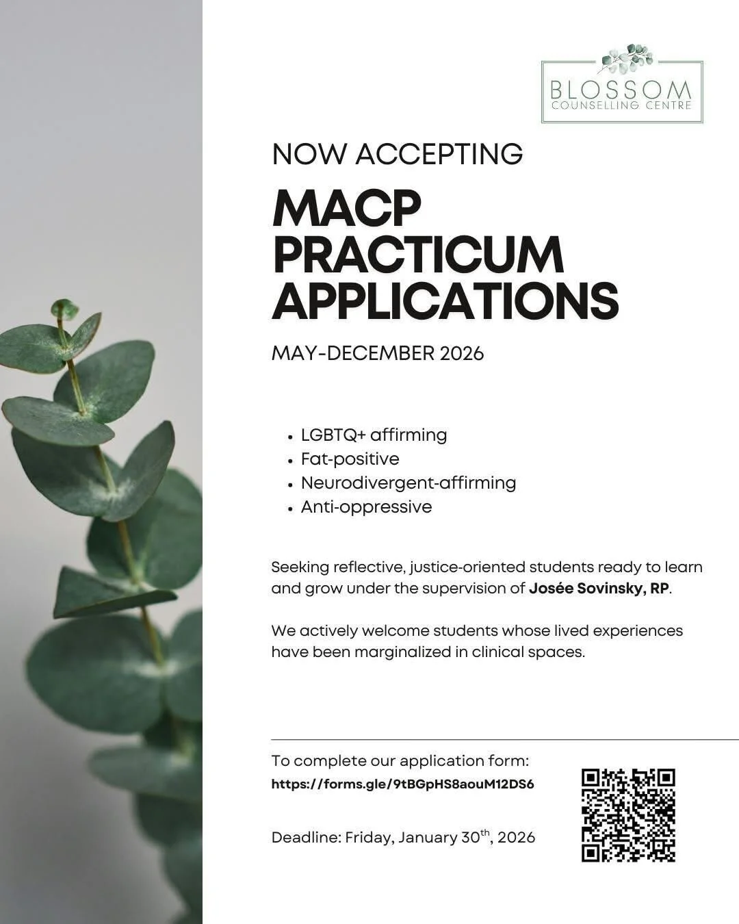Blossom Counselling is taking counselling practicum placement applications!