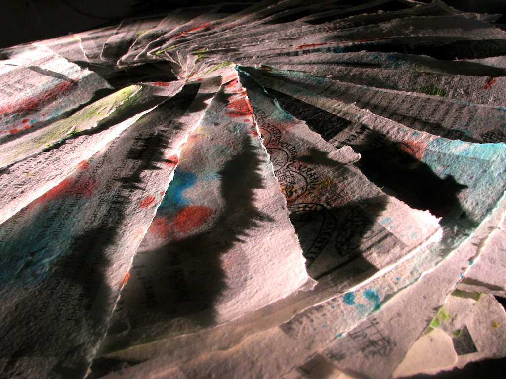 Installation with handmade, printed paper.