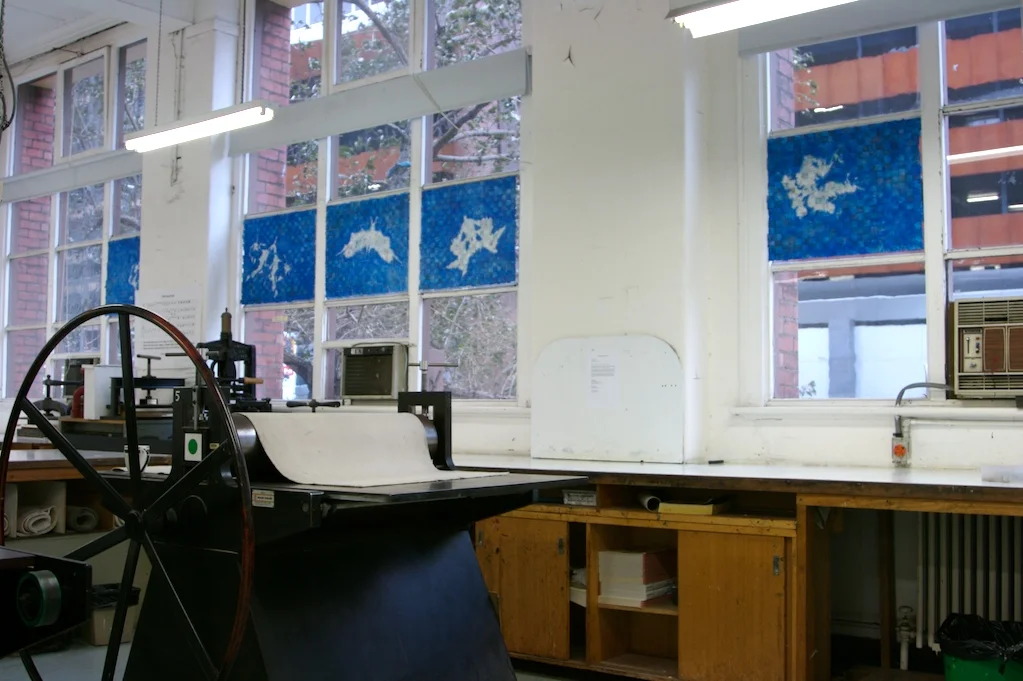 Stencilled Rorschach blots on handmade, hand printed woven paper strips. 2008.