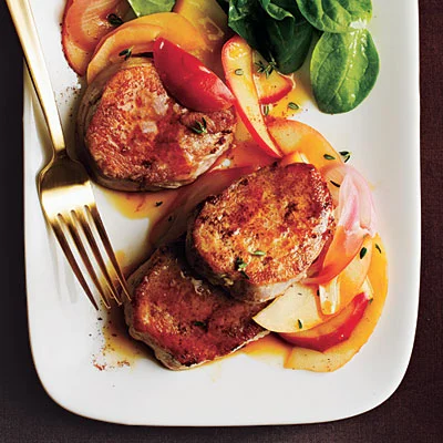 Spiced Pork Tenderloin with Sauteed Apples & Spinach Salad