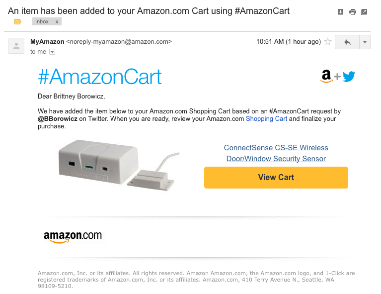 Confirmation email from My Amazon.