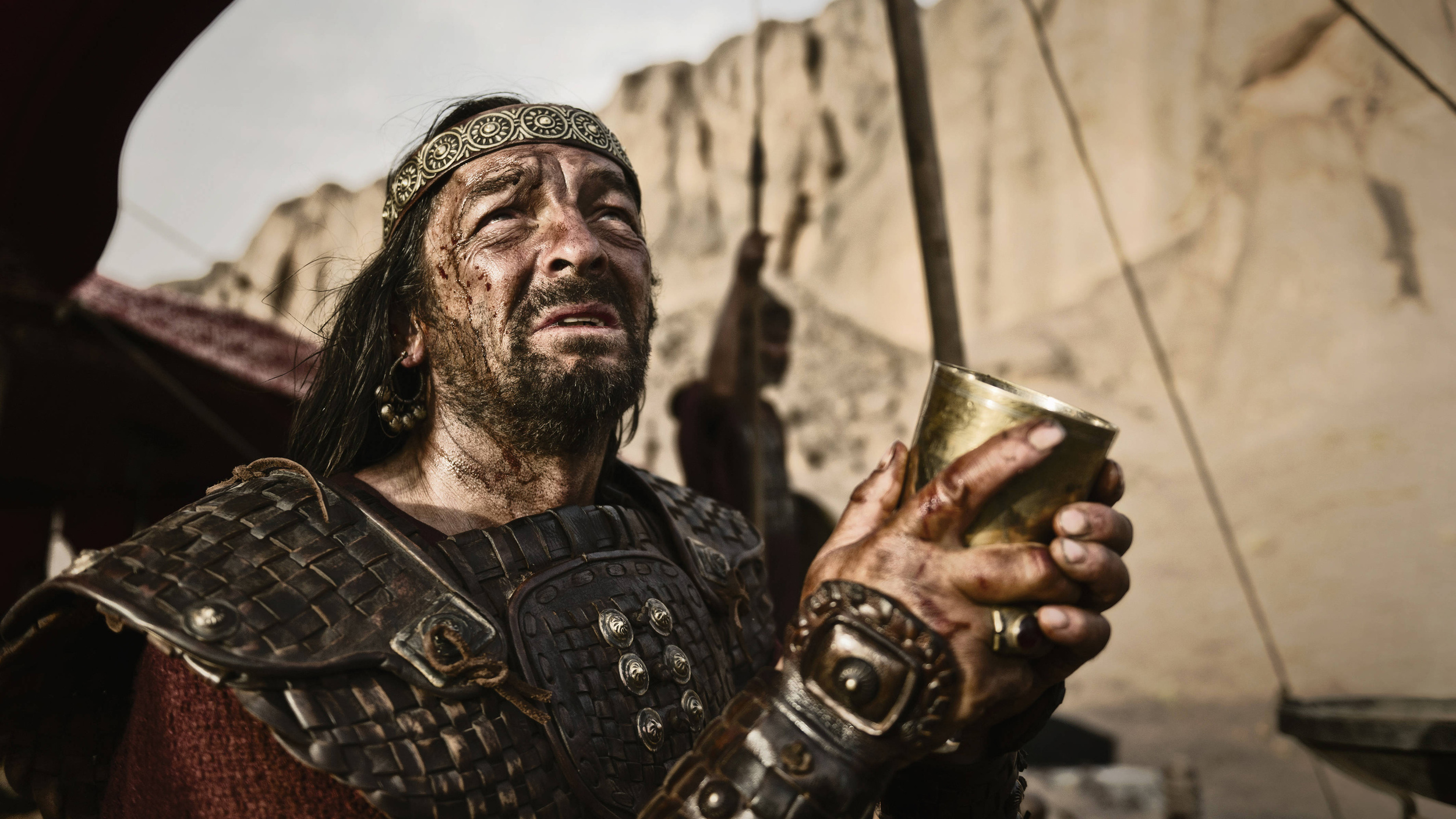 Saul from the recent History Channel "The Bible" miniseries. It gets Saul's look right; however, there's no scene with the Witch of Endor! Saul just launches in for a final round of slow-mo computer-generated warfare. Typical.....