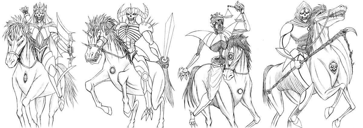 Four ychhy 'Revelation' creatures called to conquer, slaughter, starve and kill.
