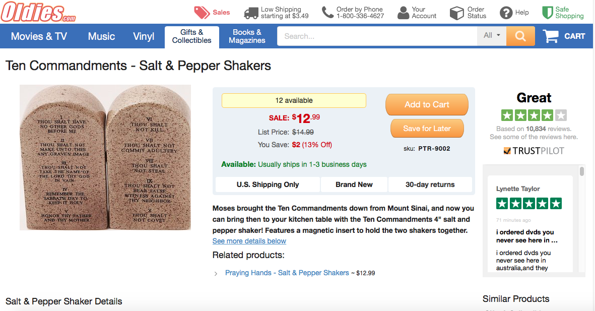 While I purchased my shaker set from Amazon, I especially liked the verbiage Oldies.com uses to entice the faithful shopper....