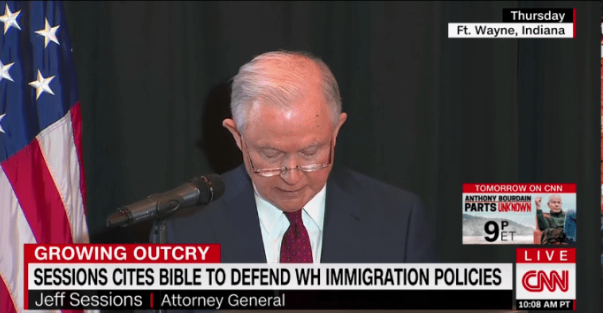 AG Sessions is in a lot of hot water with the United Methodist Church, the denomination to which he belongs, for his words here, as well as administrating a "zero tolerance" policy regarding migrants seeking asylum in the US.
