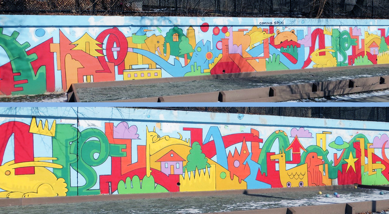 DICKERMAN PLAYGROUND SOMERVILLE, NEW MURAL IN PROGRESS 2018