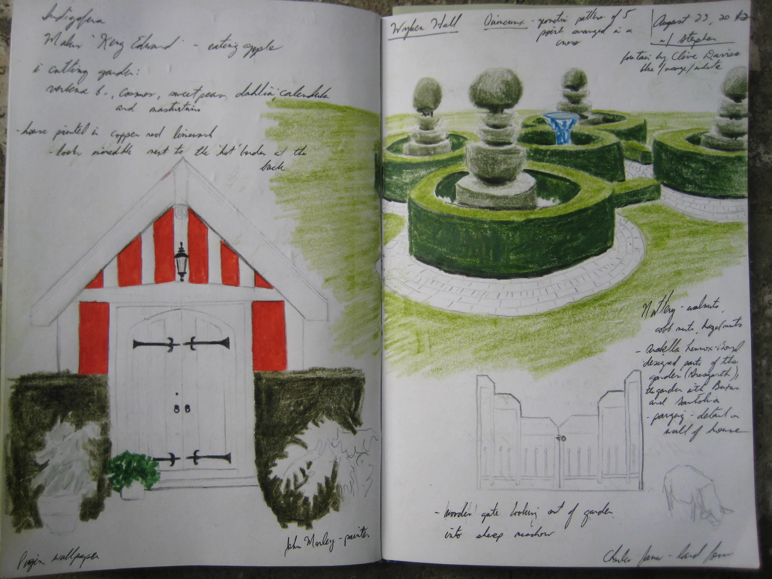  garden study at Wyken Hall, colored pencil 