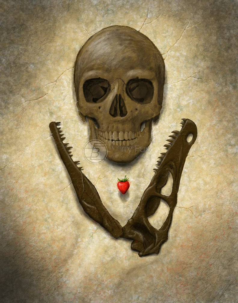 Velociraptor and Human Skulls