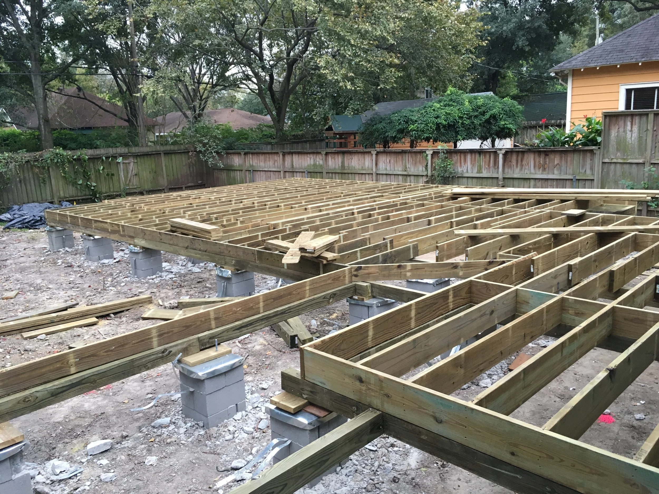 the framing begins…and stops (modern southern bungalow week 2)