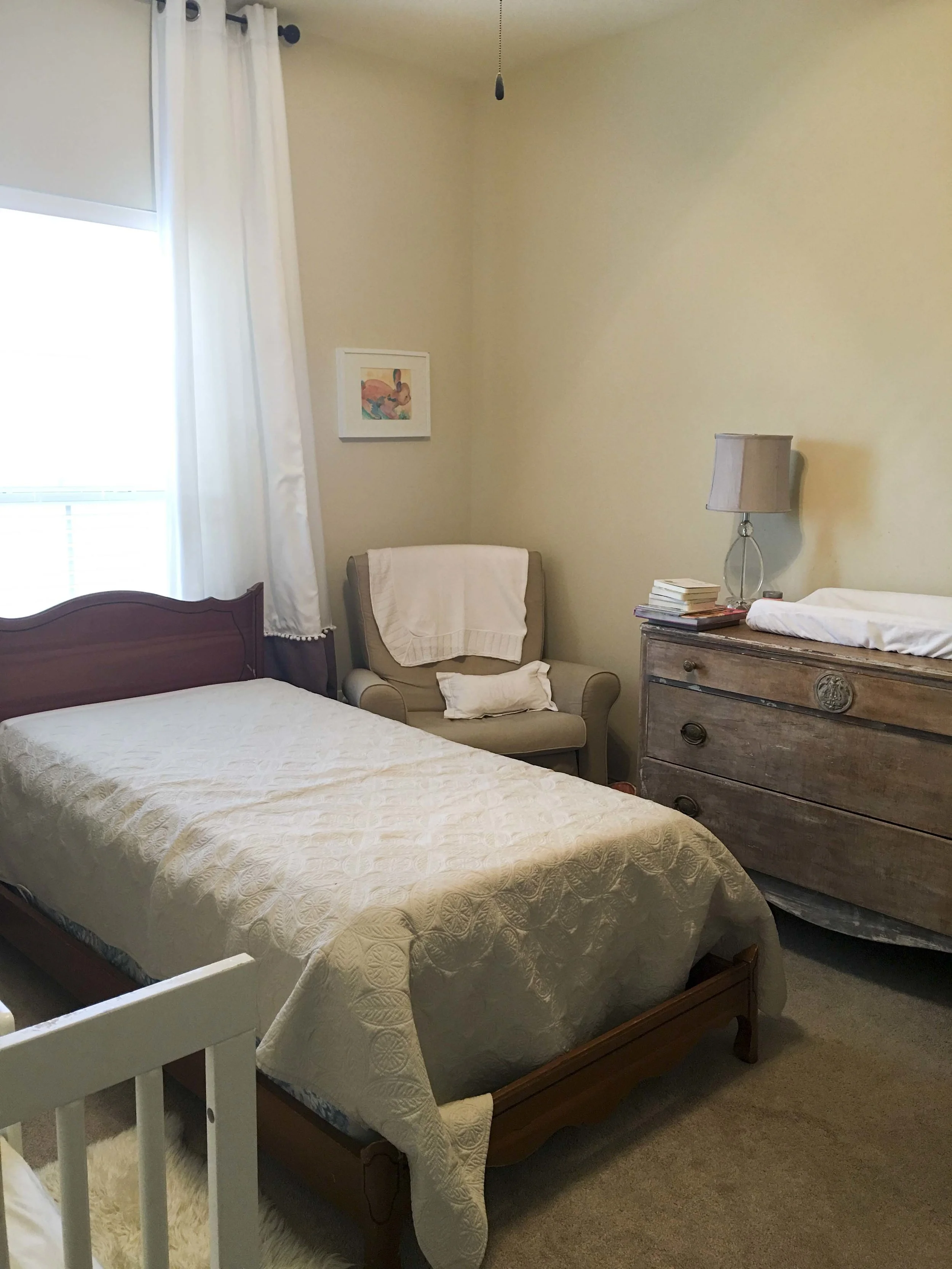 BEFORE: too much furniture, too much brown