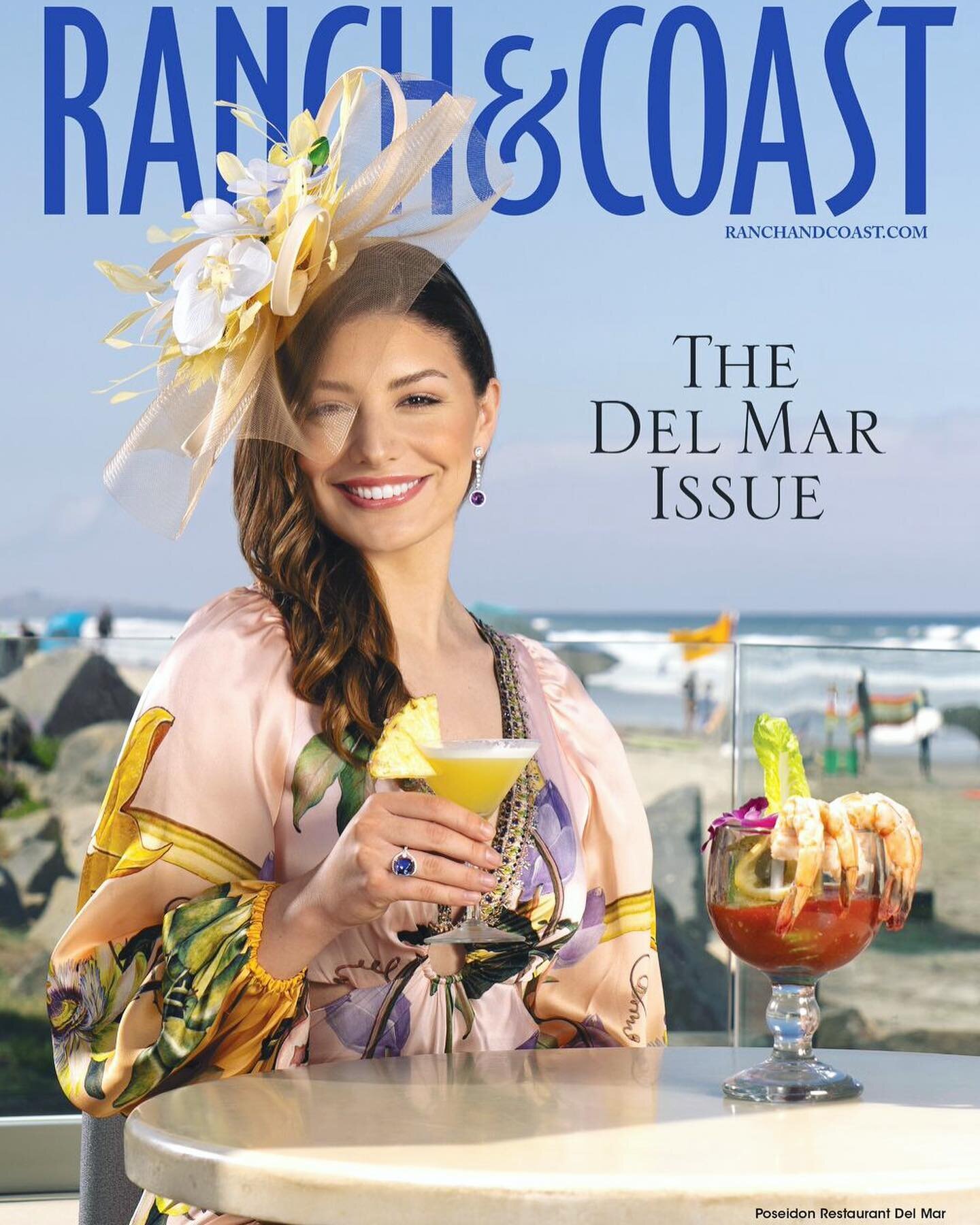 💋Ranch &amp; Coast Magazine's July issue cover, Cassandra is wearing a dress by Camilla from Sheridan Boutique at Rancho Valencia, fascinator by Carol Bader Design/Del Mar Hat Co., and earrings and ring by John Matty Co. Photo by Vincent Knakal, mak