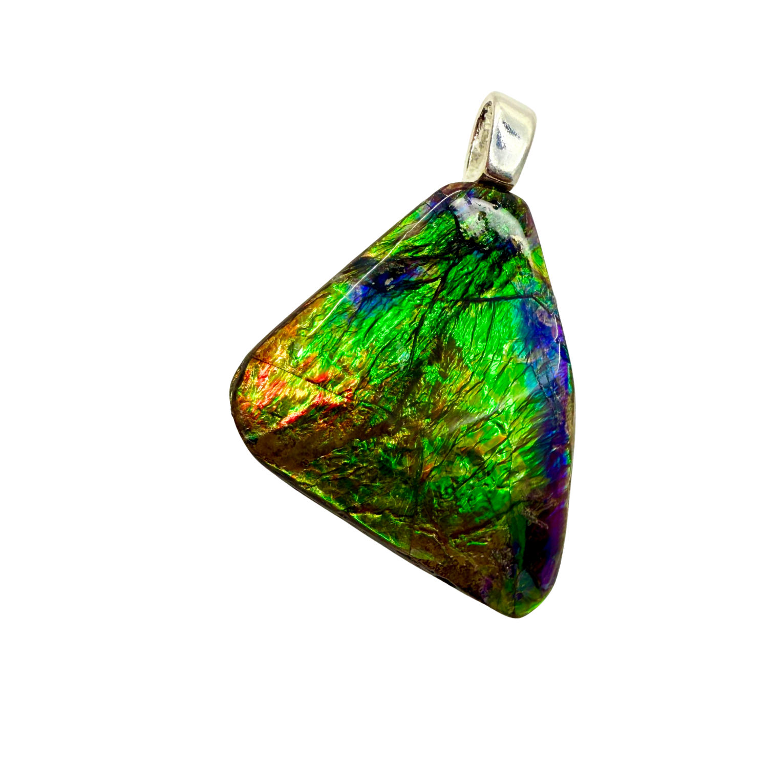 AA Grade Freeform Sterling Silver Ammolite Pendant