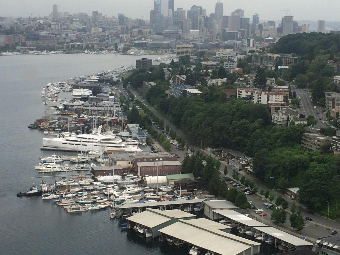PICTURED ABOVE: The 315-foot VAVA II dwarfs the other boats in Lake Union while an inspiring view of downtown Seattle is afforded from the Kenmore Air floatplane.