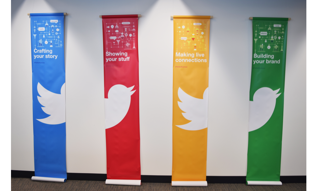 Office banners for team's sitting area
