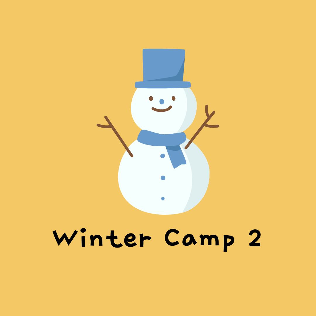 Winter Camp Logo for Science and Art Camp (Picture is a snowman set on a yellow background with the words "Winter Camp 2")