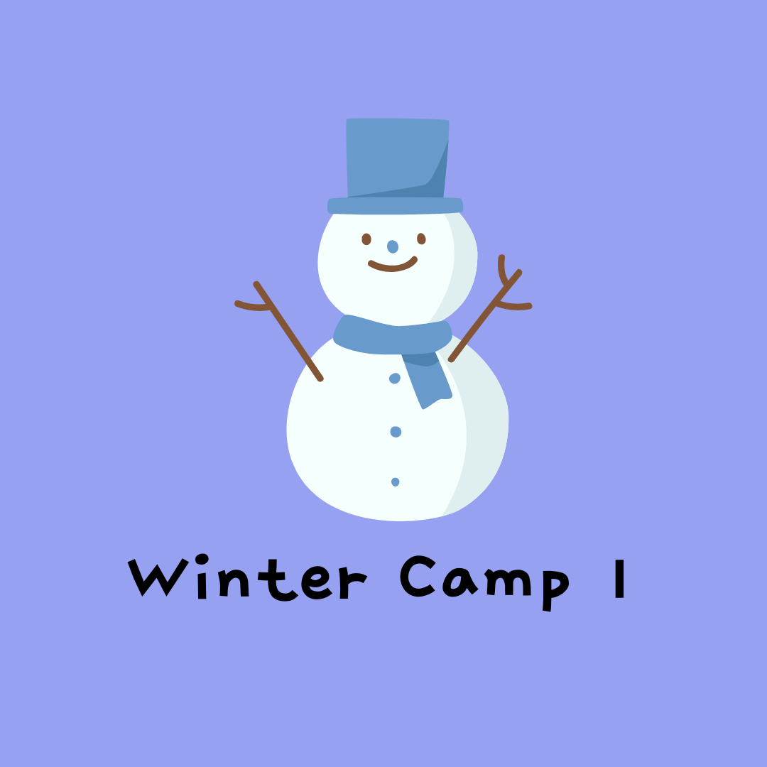 Winter Camp Logo for Science and Art Camp During Winter Break 2025 (Snowman with text that says "Winter Camp 1"