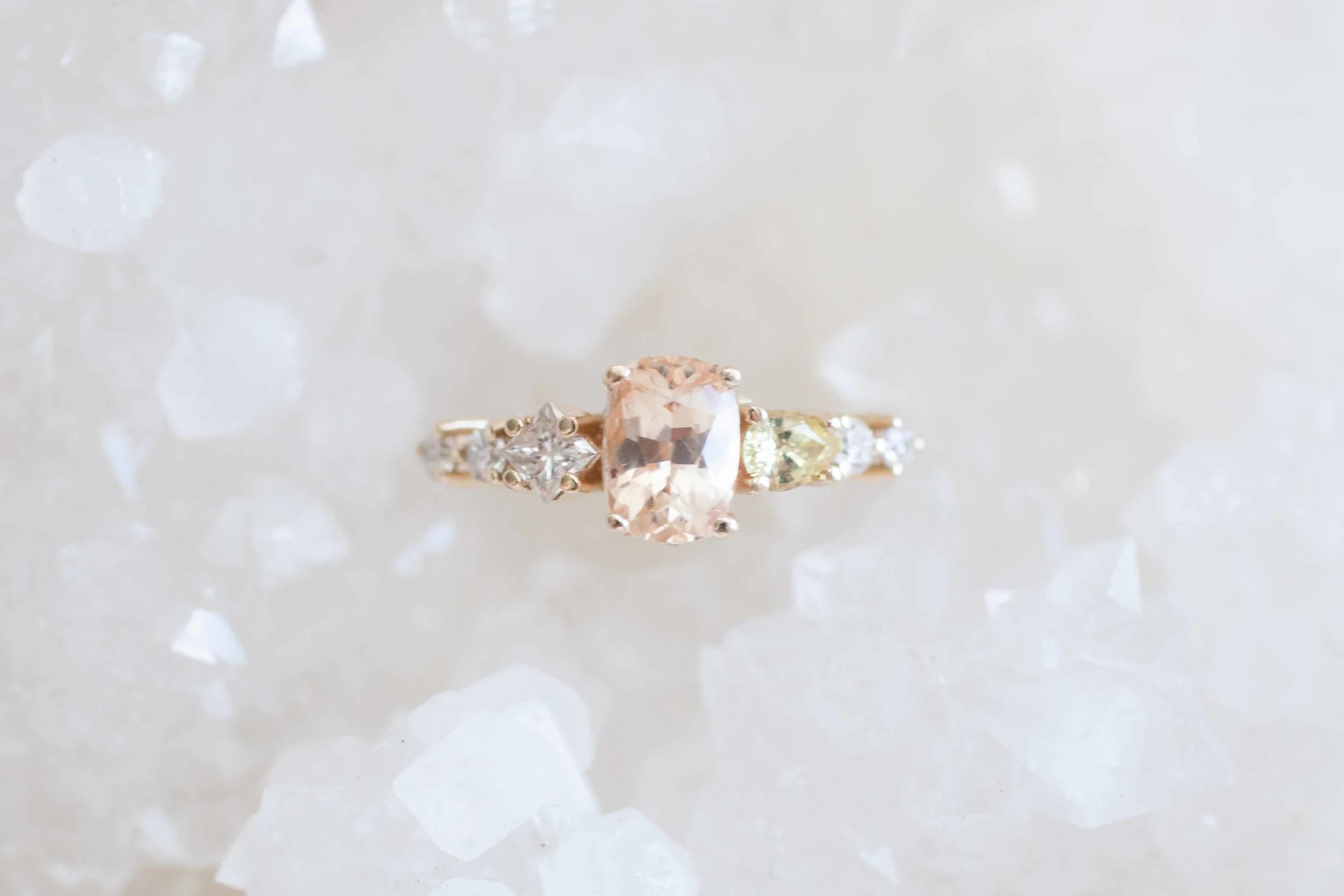Ceylon Apricot Saphire, Yellow Saphire, and White Diamond Cluster Ring_-6.jpg