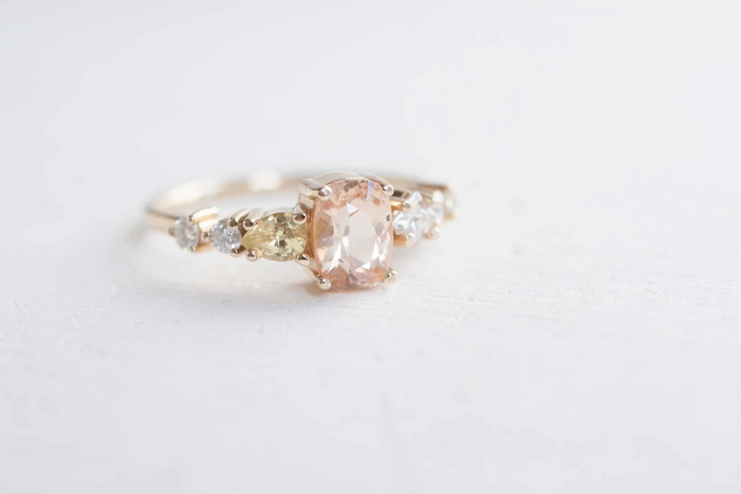 Ceylon Apricot Saphire, Yellow Saphire, and White Diamond Cluster Ring_.jpg