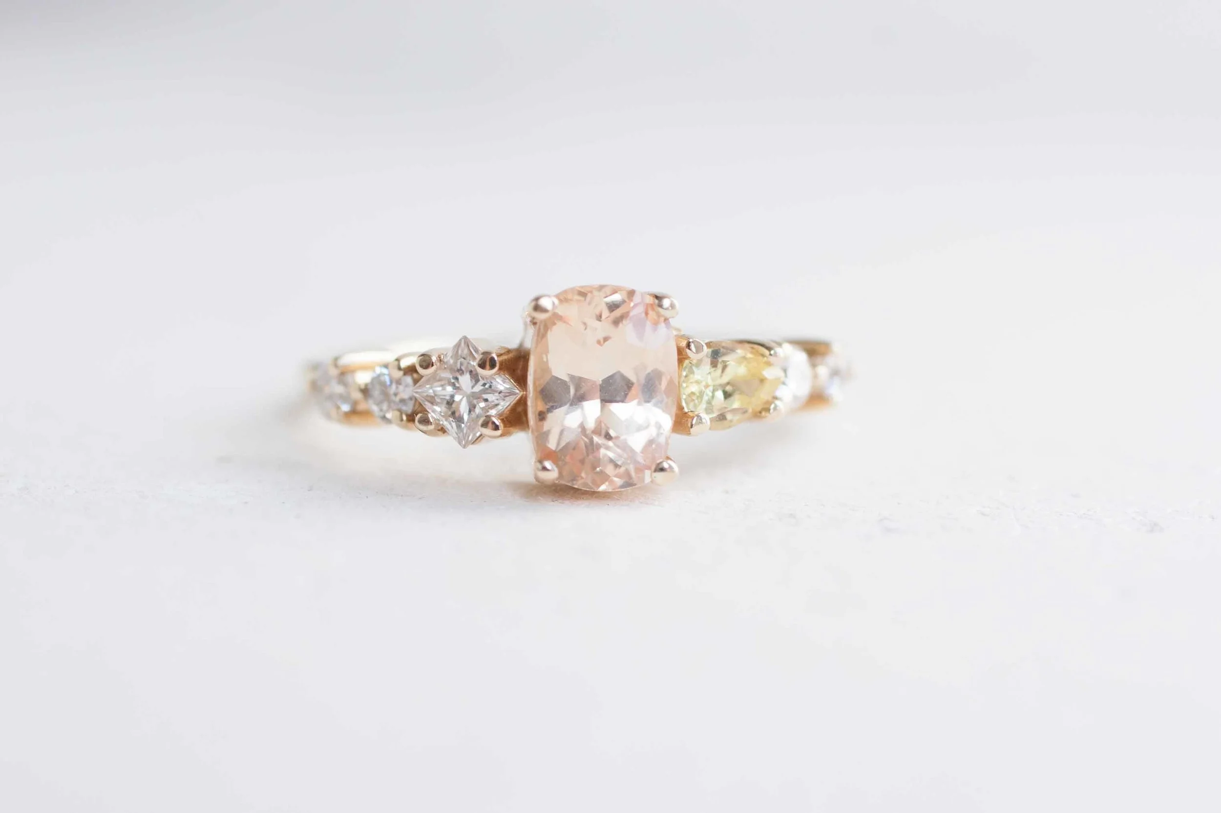 Ceylon Apricot Saphire, Yellow Saphire, and White Diamond Cluster Ring_-4.jpg