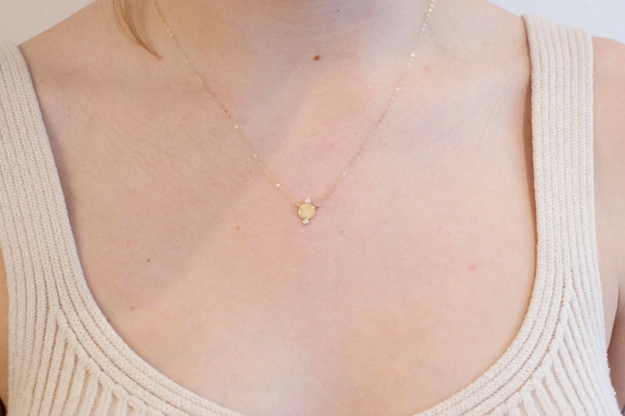 Gold Circle + Diamond Accent Necklace 14k Recycled Gold — Mineralogy