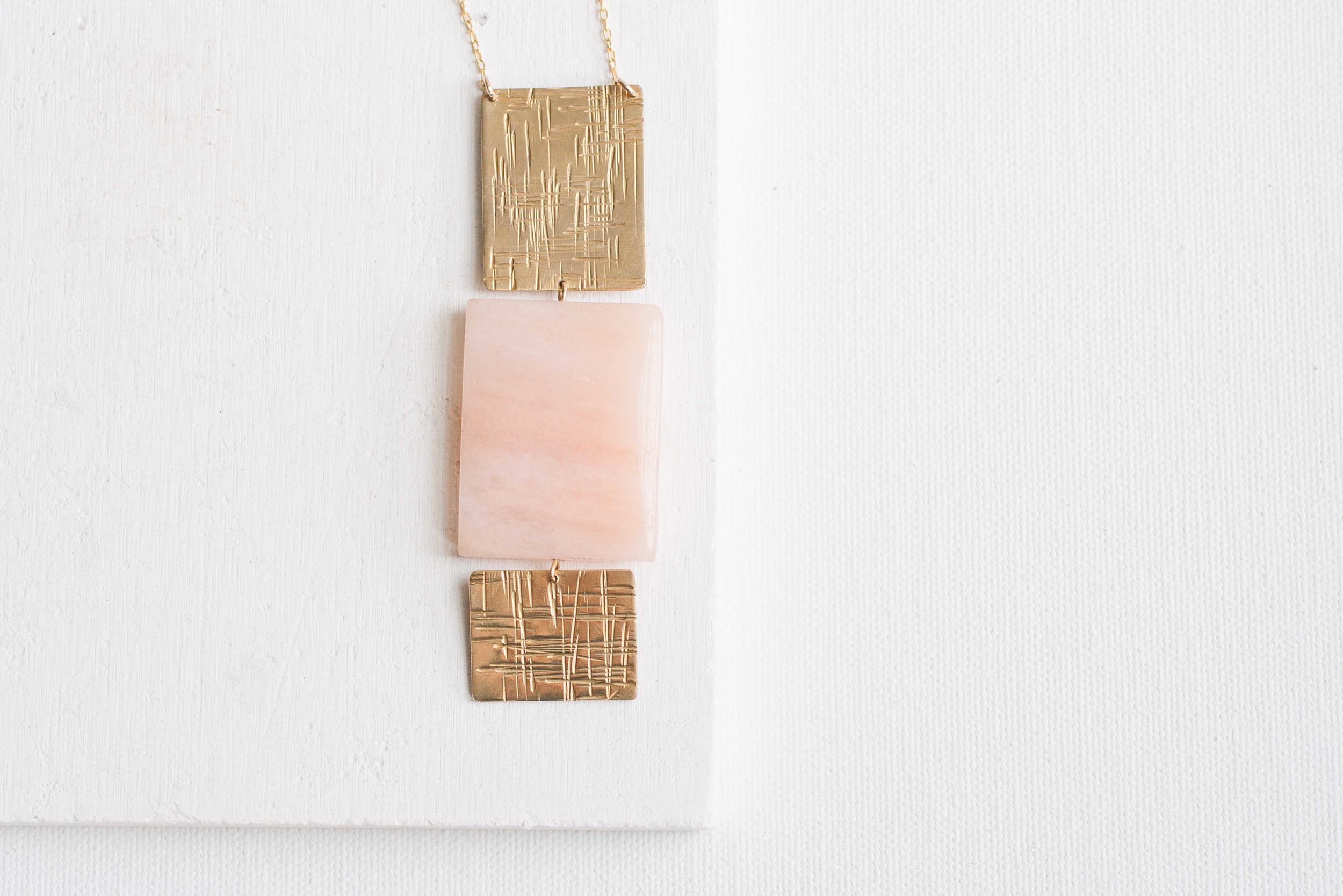 Peach Aventurine Rectangle Necklace-4.jpg