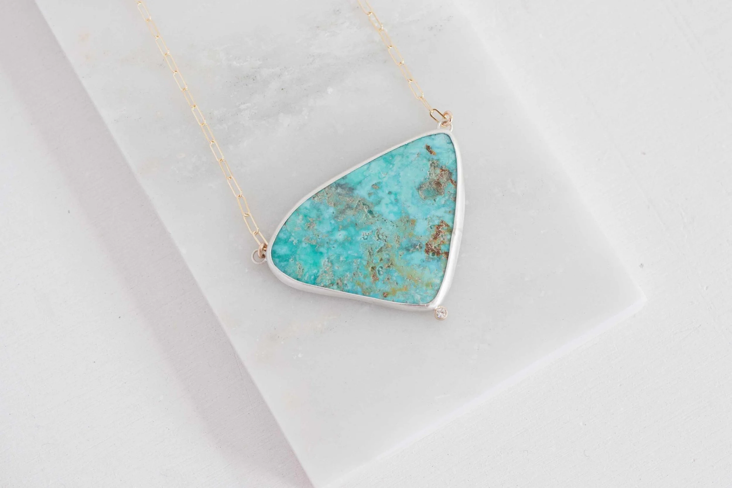 Triangular Skyline Turquoise + Moissanite Accent One of a Kind Necklace-3.jpg