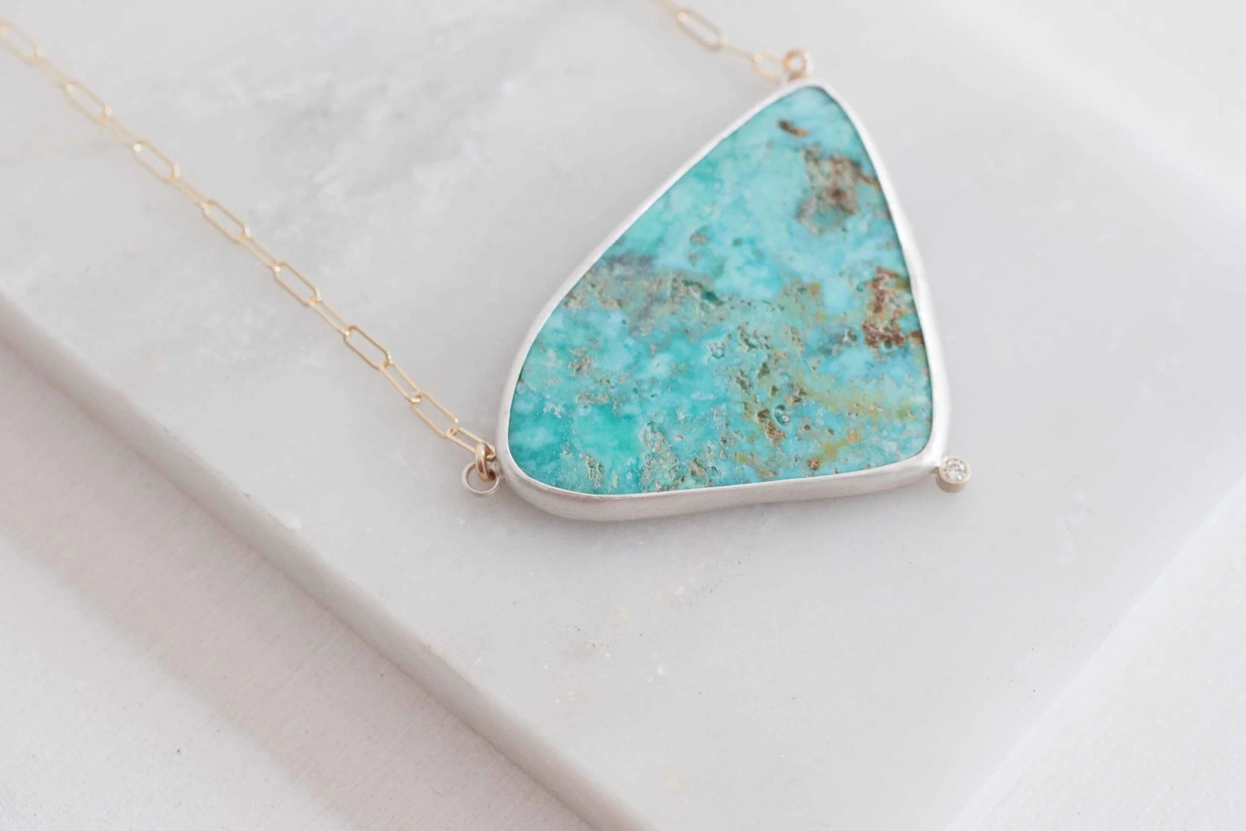 Triangular Skyline Turquoise + Moissanite Accent One of a Kind Necklace-4.jpg