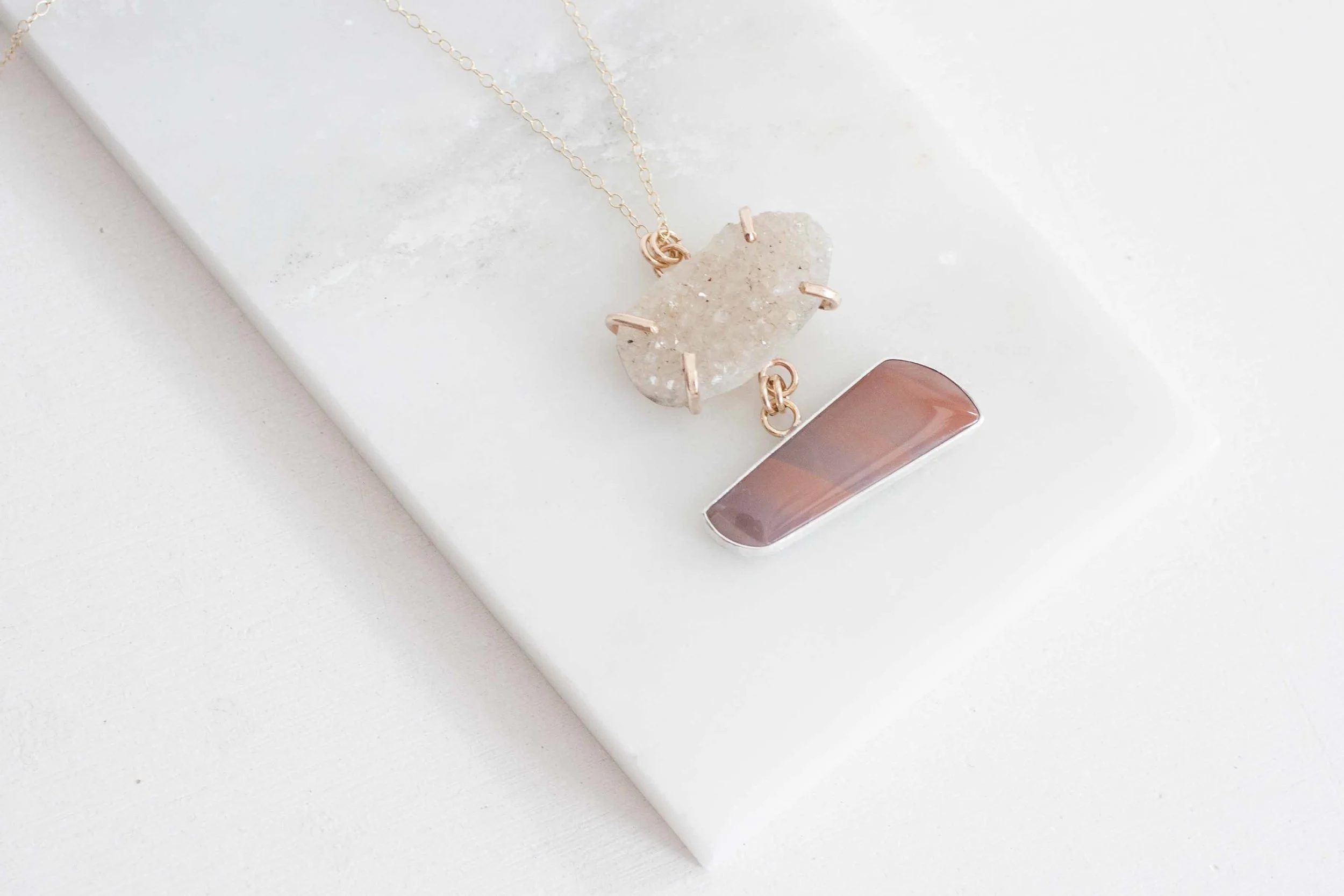 Oval Druzy + Mauve Willow Jasper One of a Kind Necklace-2.jpg