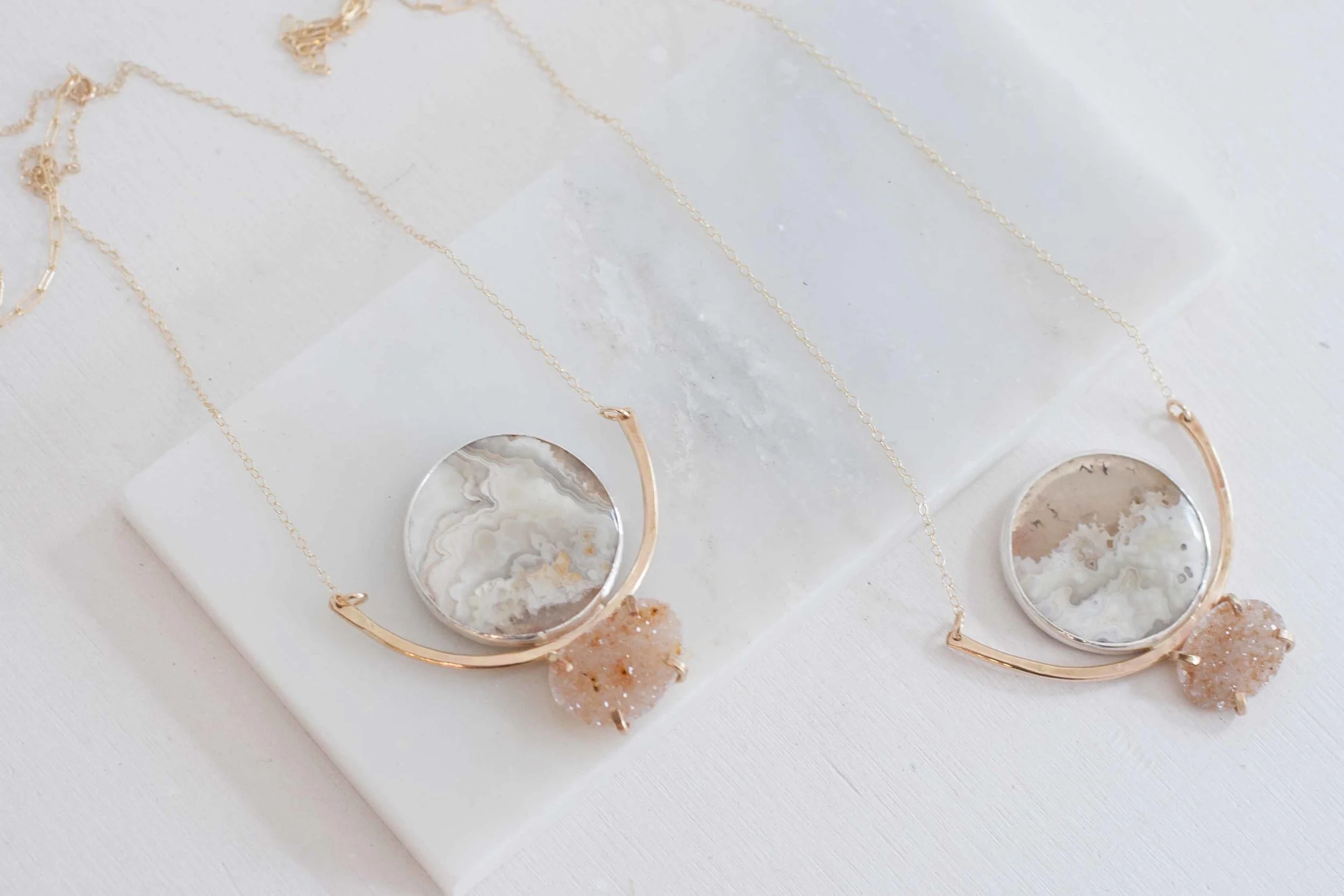 Round Agate + Freeform Druzy 14k Gold Fill Arc Necklace-6.jpg